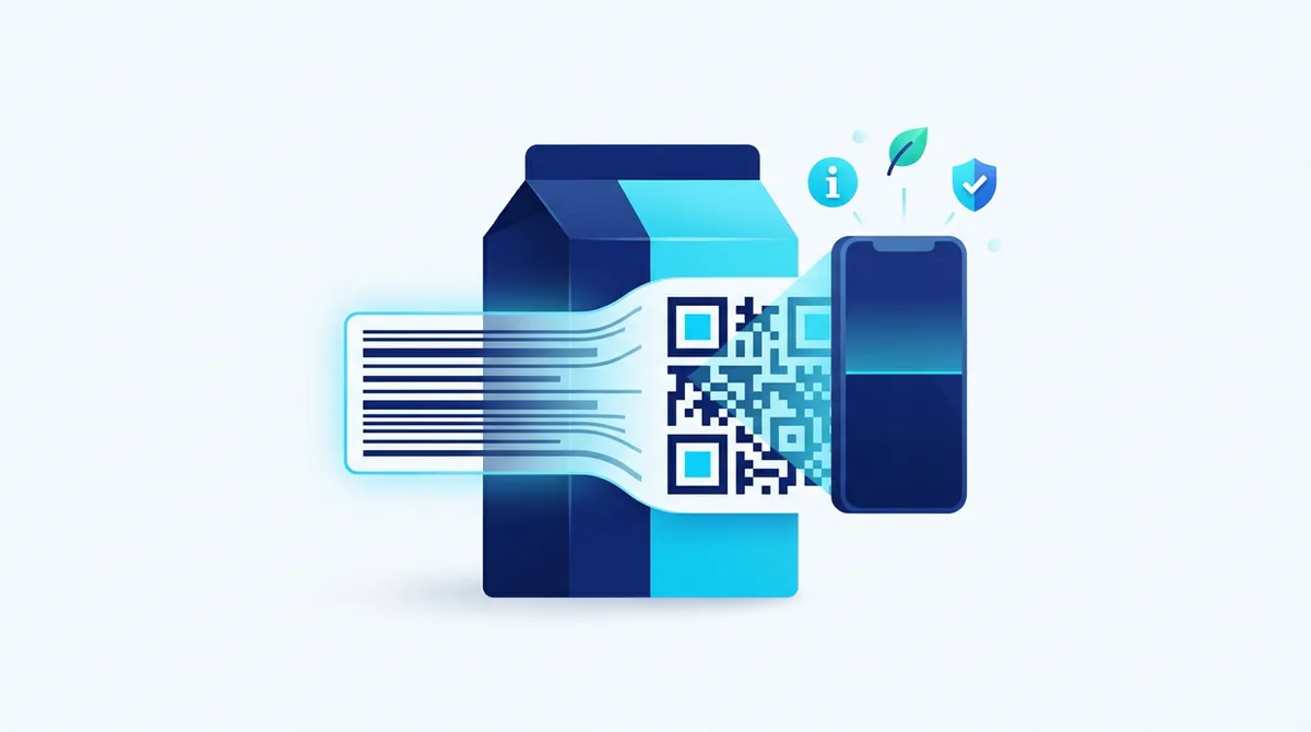 Barcode transforming into a QR code, scanned with a smartphone